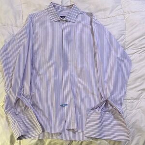 Sean John Blue and White Striped Dress Shirt